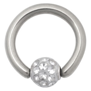 Silberner Titan Clip in Ring mit kristallklarer Kugel, 6,0 mm Durchmesser