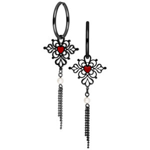 Aros Little Sacred Heart Enamel Par - Negro