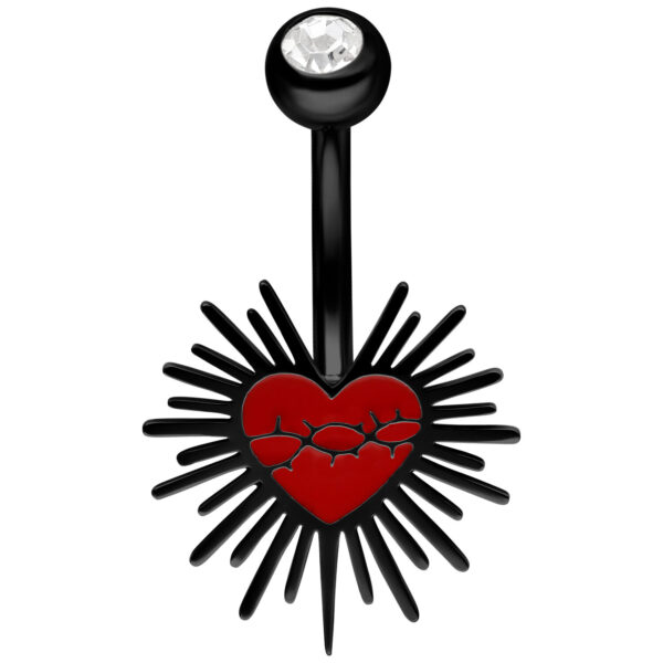 Banana Bell negro con corazón rojo y diseño de alambre de púas sobre fondo blanco