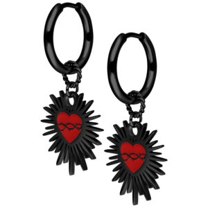 Par de Enamel Sacred Heart Barbed Wire Hoops - Negro