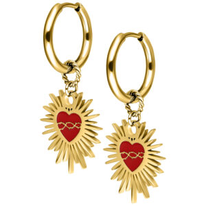 Par de Enamel Sacred Heart Barbed Wire Hoops - Oro