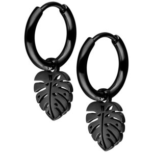 Par de Mini Monstera Hoops - Negro