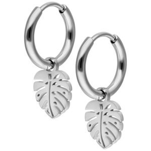 Par de Mini Monstera Hoops - Plata