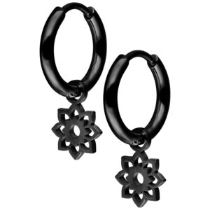 Par de Mini Flower Hoops - Negro