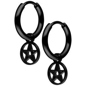 Par de Mini Pentagram Hoops - Negro