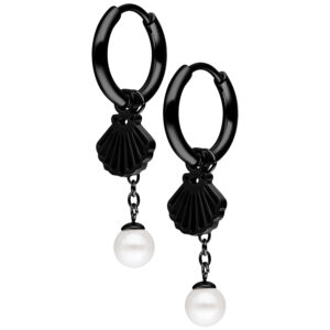 Par de Mini Shell with Pearl Hoops - Negro