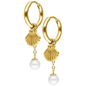 Par de Mini Shell with Pearl Hoops - Oro