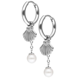 Par de Mini Shell with Pearl Hoops