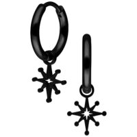 Schwarze Ohrringe mit Polarstern-Anhänger auf weißem Hintergrund