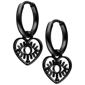 Par de Mini Heart Eye Hoops - Negro