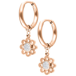 Par de Mini Crystal Flower Hoops - Oro Rosa