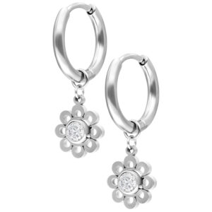 Par de Mini Crystal Flower Hoops - Plata