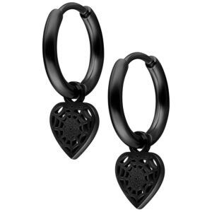 Par de Mini Spiderweb Heart Hoops - Negro