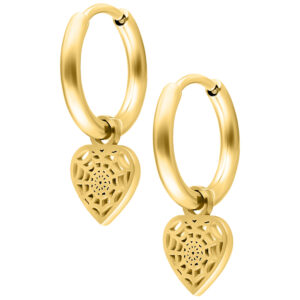 Par de Mini Spiderweb Heart Hoops - Oro