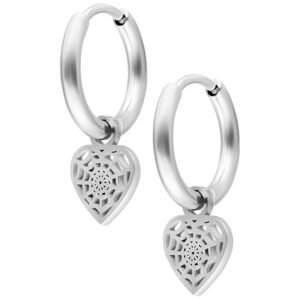 Par de Mini Spiderweb Heart Hoops
