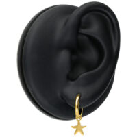 Mini Starfish Hoops Pendientes Dorados Pendientes dorados Starfish en modelo de oreja negra sobre fondo neutro