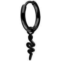 Mini Hoops Serpente in Schwarz Metall Schwarzer Mini Hoops Ohrring mit Schlangenanhänger auf weißem Hintergrund