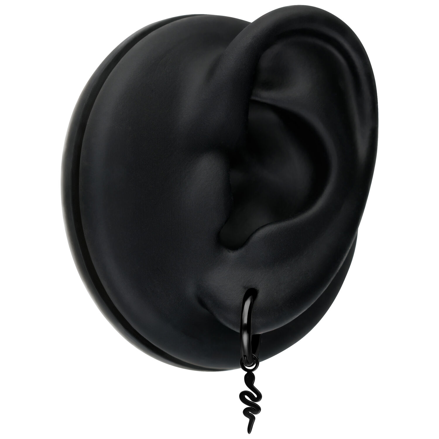 Mini Hoops Serpente in Schwarz - Wildcat Schwarze Mini Hoops Serpente Ohrringe am schwarzen Ohrmodell