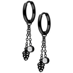 Mini Crystal Leaf Hoops Pair - Negro
