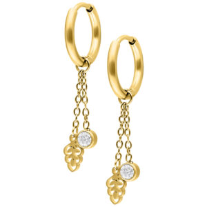 Mini Crystal Leaf Hoops Pair - Oro