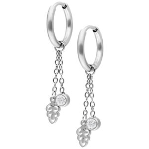 Mini Crystal Leaf Hoops Pair - Plata