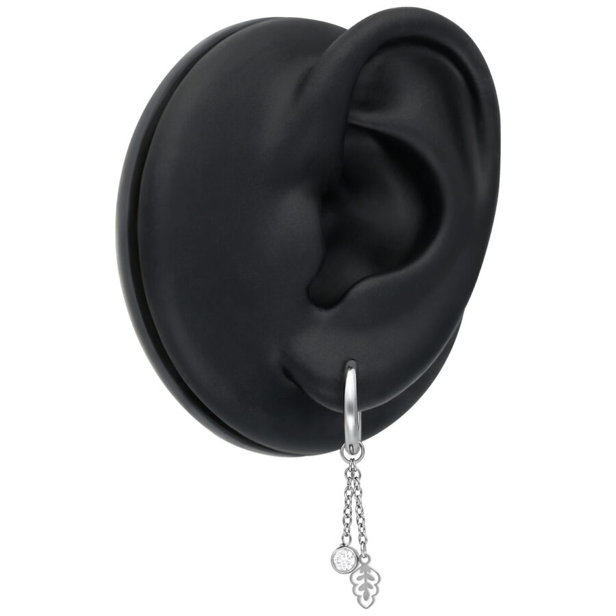 Aros de plata con colgante de cristal y hoja en modelo de oreja negra