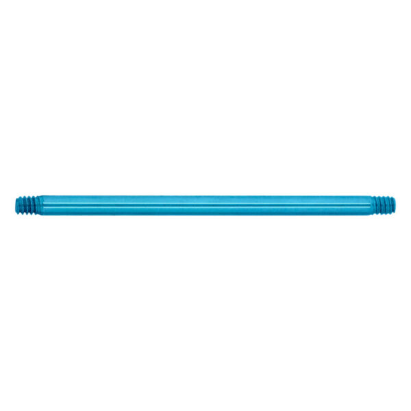 Barra de piercing recta de titanio azul claro con rosca externa sobre fondo blanco
