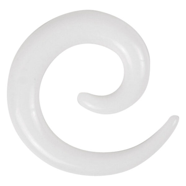 Espiral blanca de acrílico sobre fondo blanco, piercing de oreja