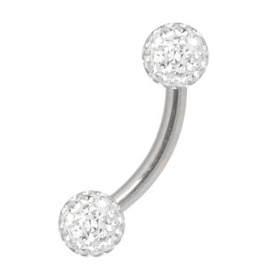 Bananabell para ombligo con bolas cristalinas, 6,0 mm de largo, titanio plateado