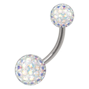 Piercing de ombligo con piedras Aurora Boreale sobre fondo blanco