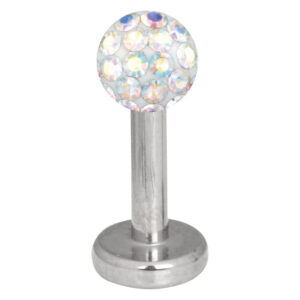 Labret plateado con bola de cristal Aurora Boreale de 4mm sobre fondo blanco