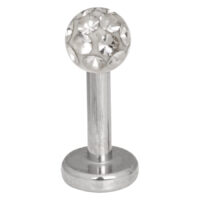 Silbernes Labret mit kristallklarer Kugel auf weißem Hintergrund