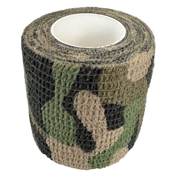 Rollo de venda de agarre con patrón de camuflaje, verde oscuro y marrón, sobre fondo blanco