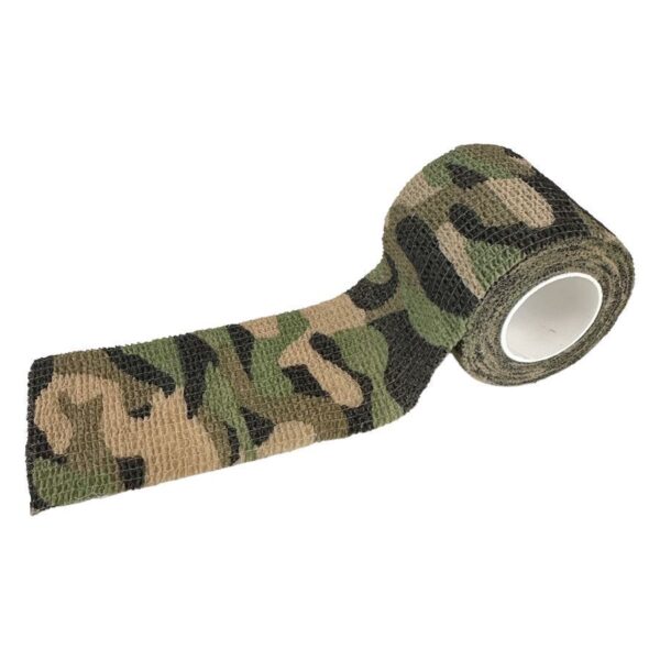 Vendaje de agarre camuflado en verde oscuro y marrón sobre fondo blanco