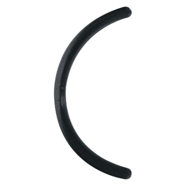 Barra de piercing de bioplast negro curvada, 1,6 mm de grosor, 30 mm de largo sobre fondo blanco