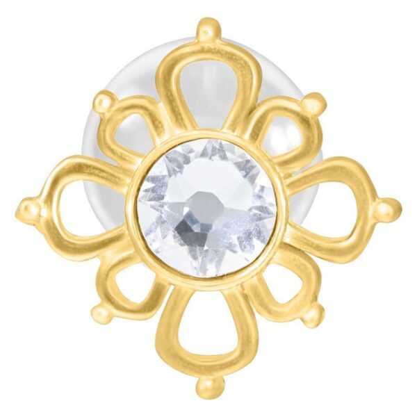 Labret dorado con cristal en diseño oriental sobre fondo blanco