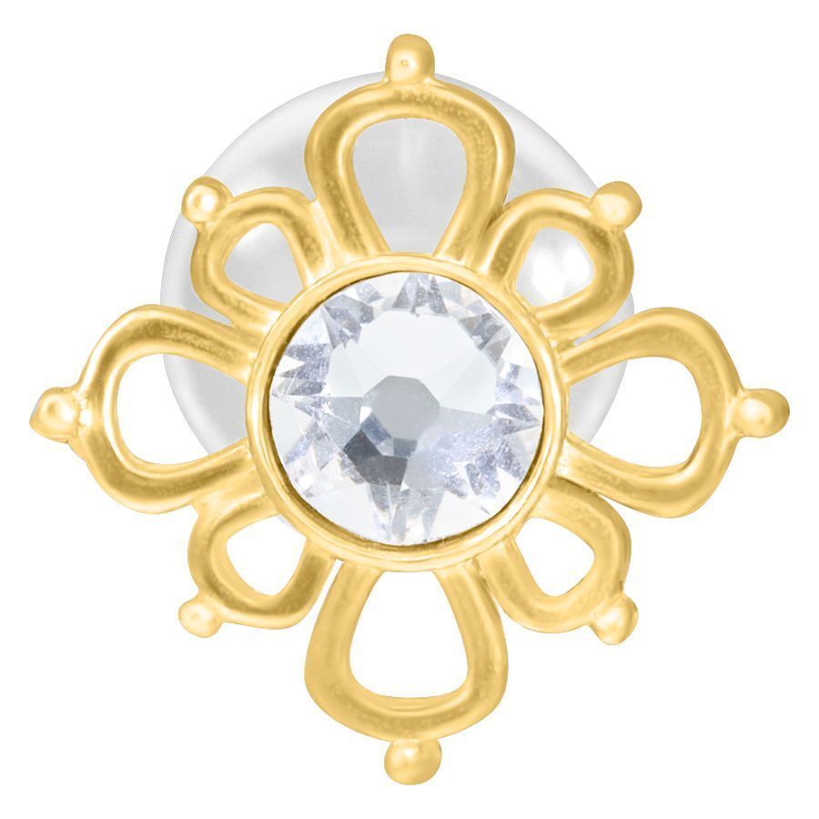 Labret dorado con cristal en diseño oriental sobre fondo blanco