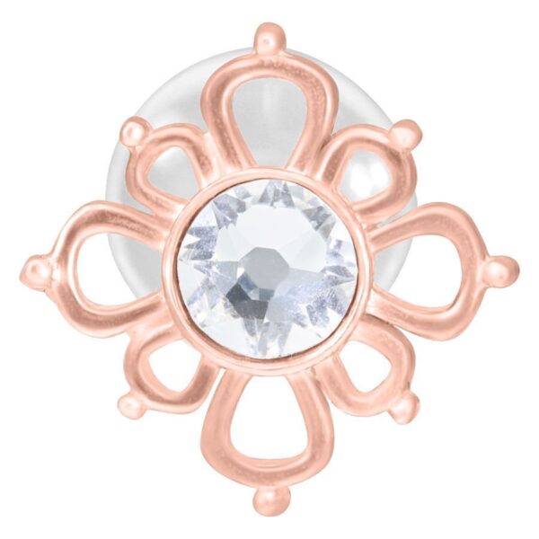 Labret Push-Fit en oro rosa con piedra cristalina sobre fondo blanco