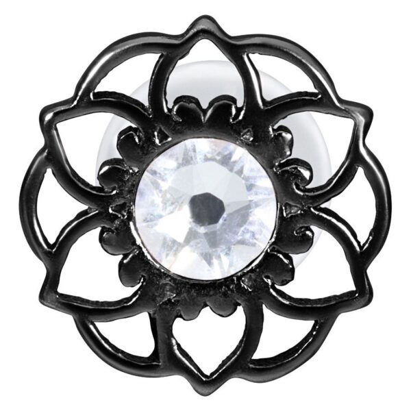 Labret Push-Fit negro con diseño de mandala y cristal claro