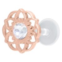 Labret Mandala Flower Push-Fit en oro rosa con piedra cristalina sobre fondo blanco