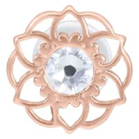 Labret Mandala Flower en roségold con cristal claro sobre fondo blanco