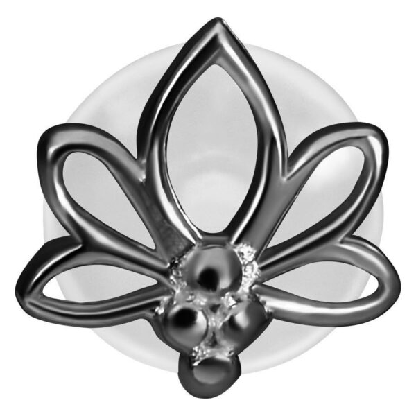 Piercing Labret Negro Lotus con Push-Fit sobre fondo blanco
