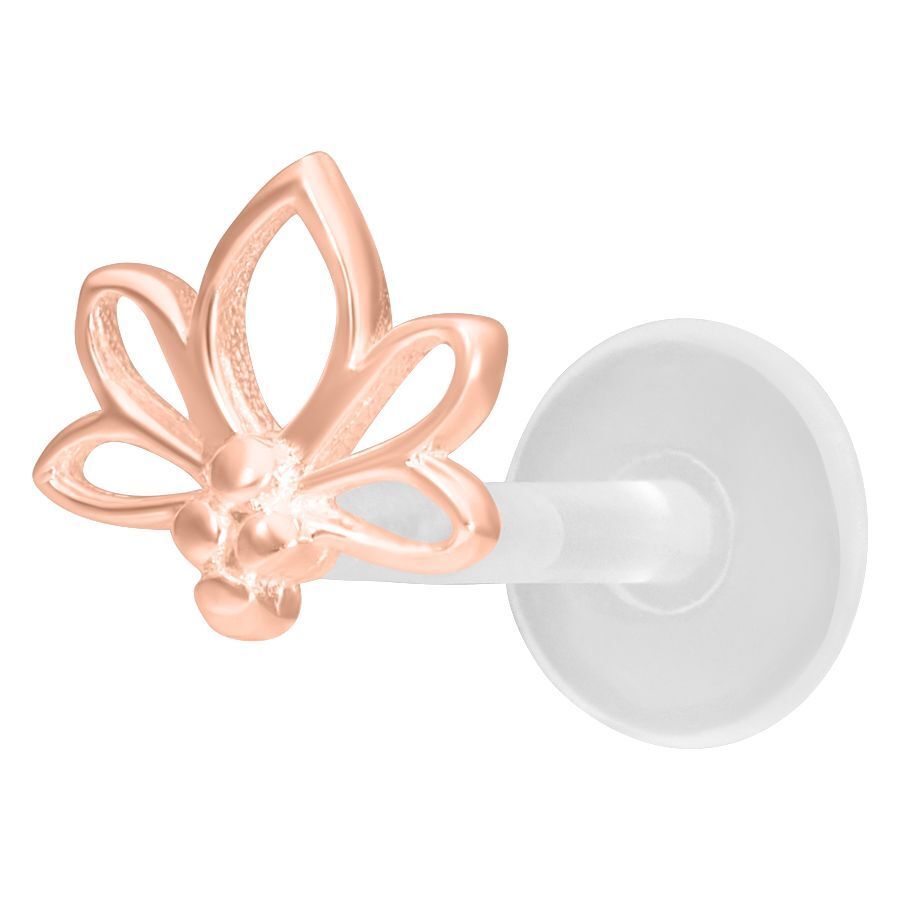Lotus Push-Fit Labret con diseño de loto en oro rosa sobre fondo blanco