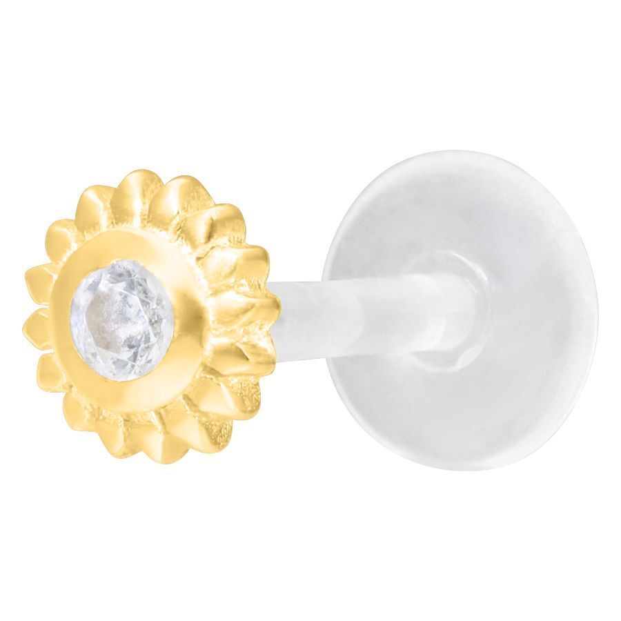 Labret Ice Flower dorado con piedra cristalina sobre fondo blanco