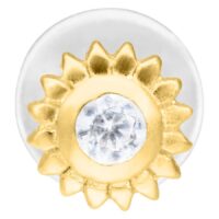 Labret Push-Fit dorado con piedra cristalina sobre fondo blanco