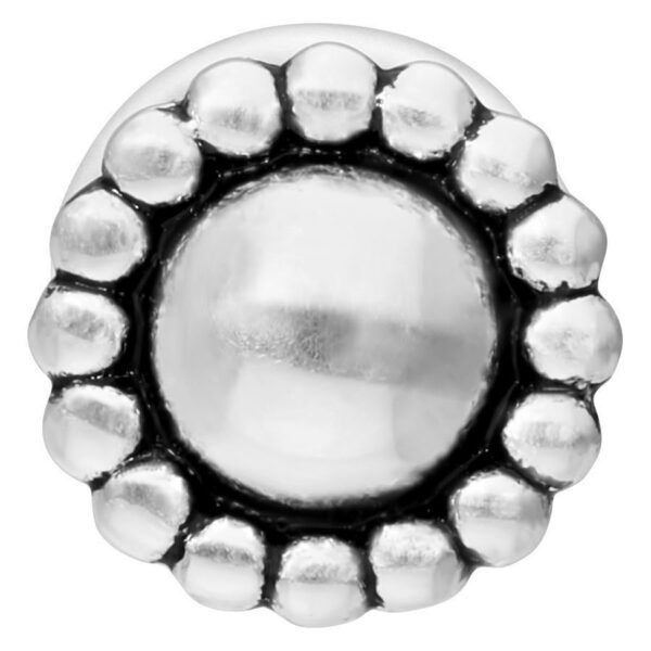 Labret Push-Fit plateado con placa redonda y diseño de bola