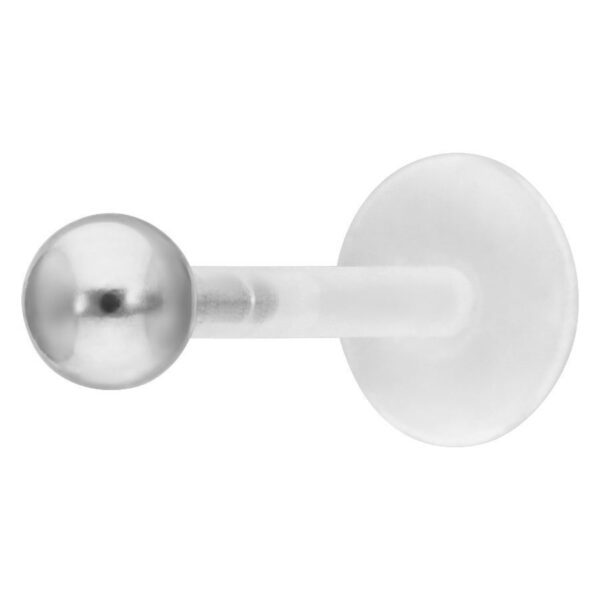 Labret Push-Fit Bola Plateada de acero quirúrgico sobre fondo blanco