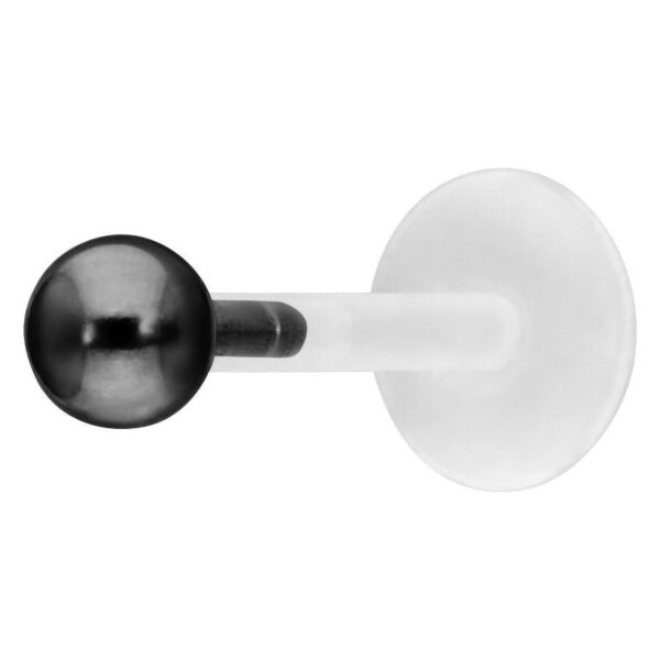 Labret Push-Fit de Bola Negro de Bioplast y Acero sobre fondo blanco