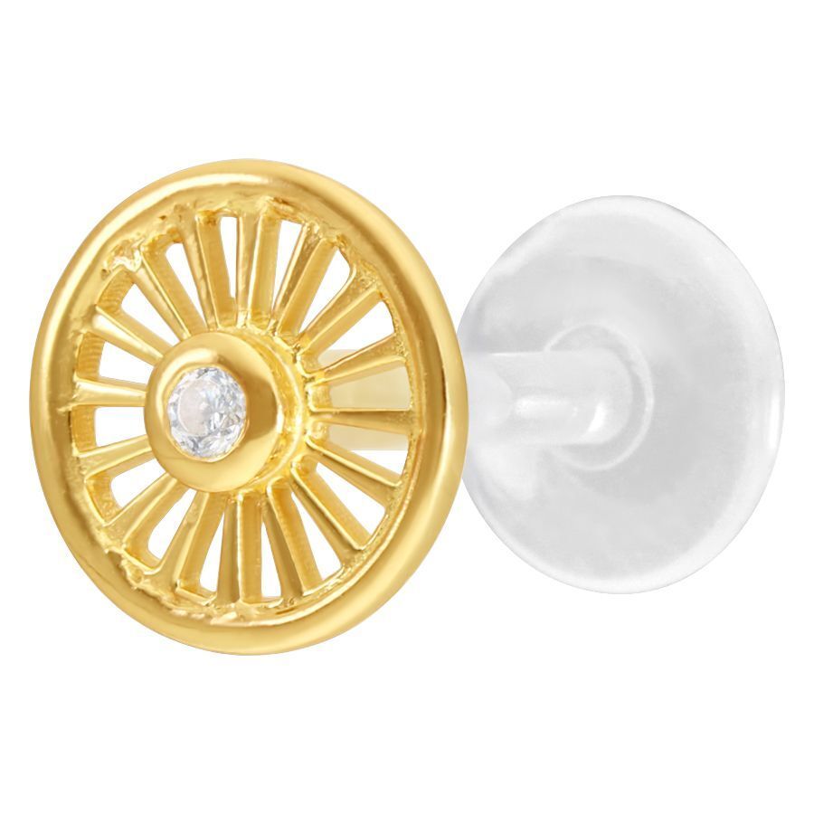 Labret Push-Fit dorado de Suncircle con cristal sobre fondo blanco