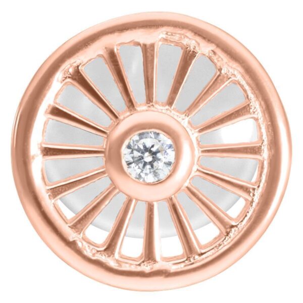 Labret en oro rosa con sistema Push-Fit y piedra brillante sobre fondo blanco